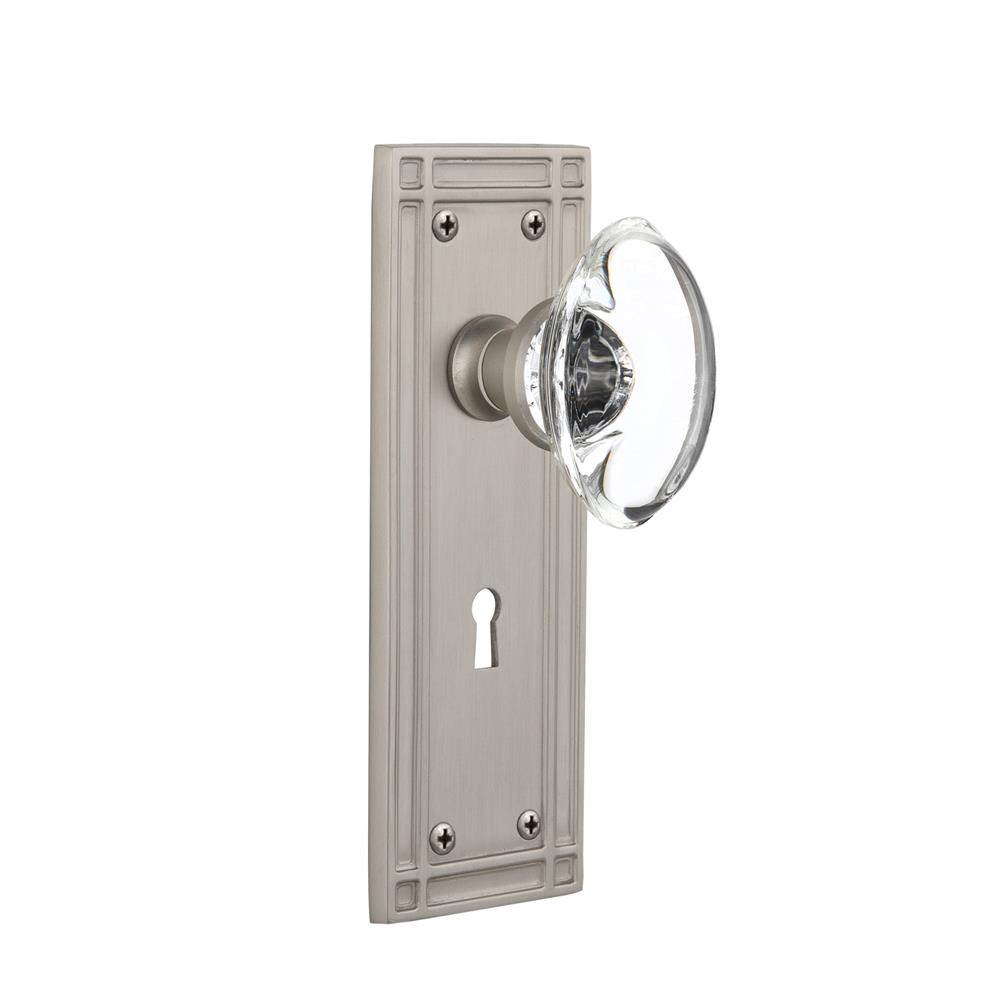 Nostalgic Warehouse MISOCC Mortise Mission Plate with Oval Clear Crystal Knob and Keyhole in Satin Nickel